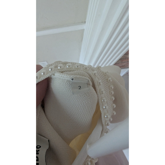 Sandro Paris Pearl Trim Cream Knit Cropped Cardigan Sweater - Picture 6 of 6